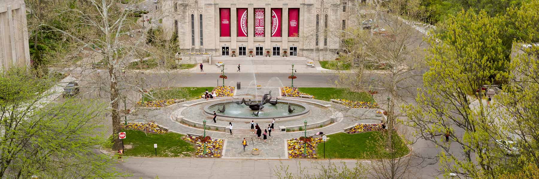The Showalter Fountain in the spring.